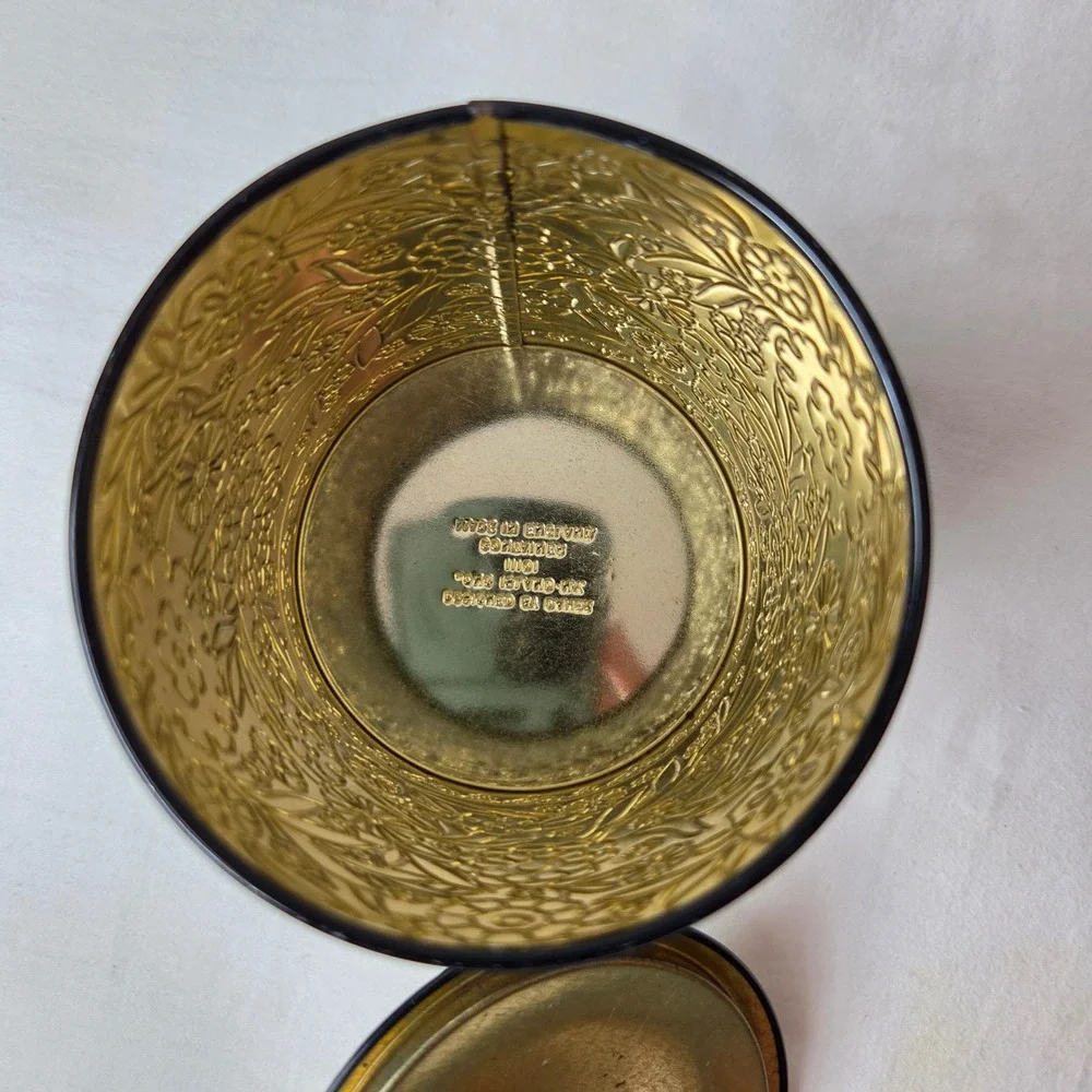 Vtg Daher Floral Metal Tin Canister 11101 England Black Multi Color Tea Biscuit